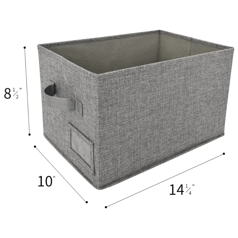 Custom grey cotton and linen decorated storage containers Storage with labels living room foldable storage bins