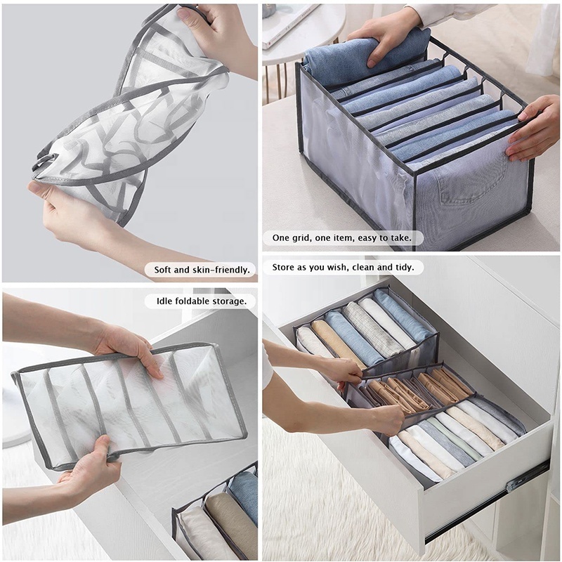 Foldable Drawer Wardrobe Organizer Mesh 7 Grids Storage Box Closet Clothes Jeans Organizer Storage Box