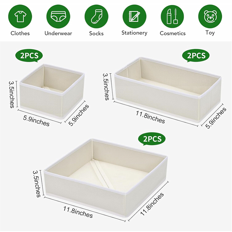 Wholesale Six-piece foldable non-woven underwear socks storage box drawer organizer for Bras T-shirts socks underwear