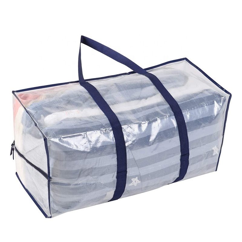 Foldable Heavy Duty Extra Large Clear Quilt Clothes Organizer Moving Tote Storage Bag