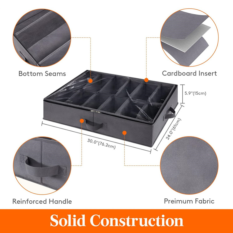 Large capacity under bed shoe storage box Foldable storage organizer with transparent window and handle