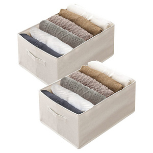 Custom 2 Pack Washable Wardrobe Storage Organizer 6 Grids Collapse Cotton Linen Closet Box Bin for Clothes Jeans