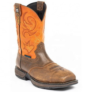 2023 Western Denim Boots New Autumn Vintage Embroidery Mid Sleeve Thick Heel Genuine Leather Knight Boots for men