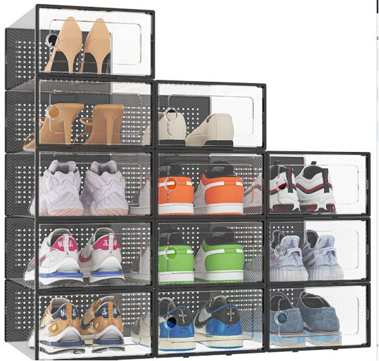 DIY Combination Folding Shoebox Plastic Clear Shoe Display Organizer Container Storage Boxes shoe box storage