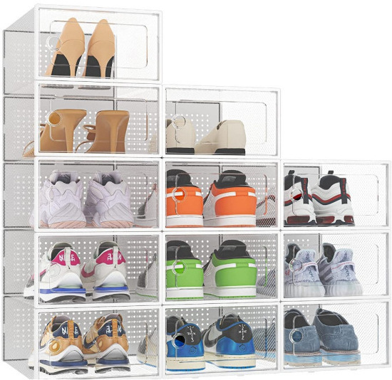 DIY Combination Folding Shoebox Plastic Clear Shoe Display Organizer Container Storage Boxes shoe box storage