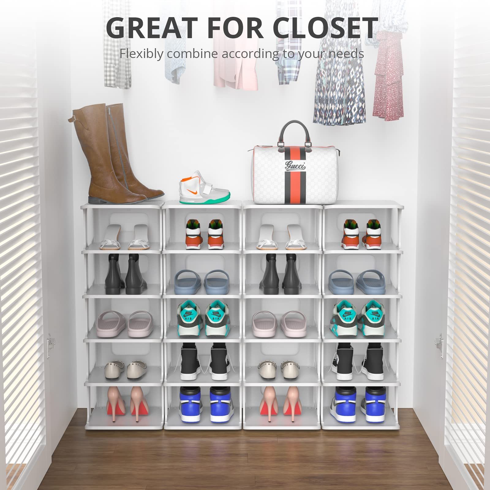 Free Standing Vertical Shoe Tower Acrylic Metal PP Material Living Room Applicable Shoes Display Rack Organizer for Women Kids