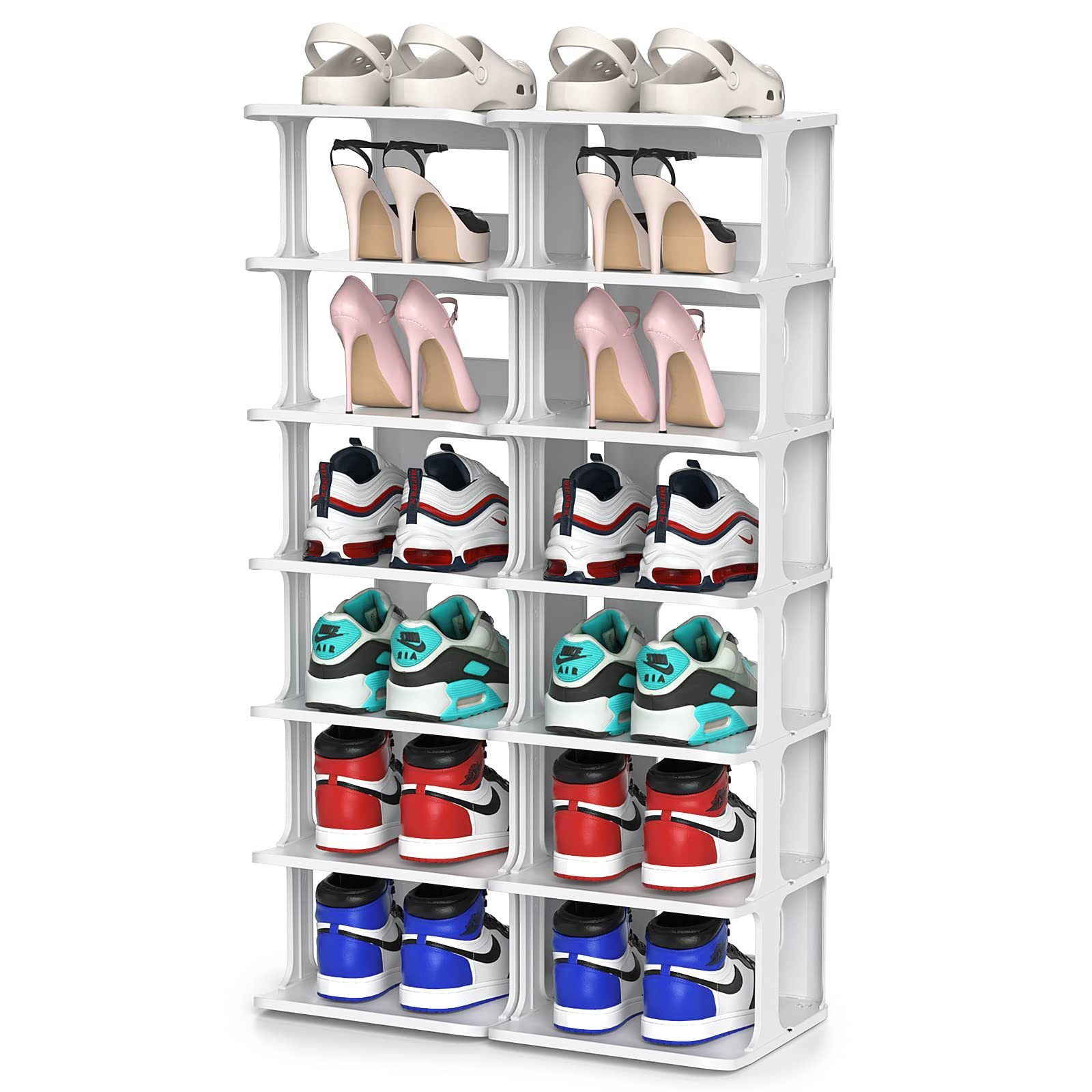 Free Standing Vertical Shoe Tower Acrylic Metal PP Material Living Room Applicable Shoes Display Rack Organizer for Women Kids