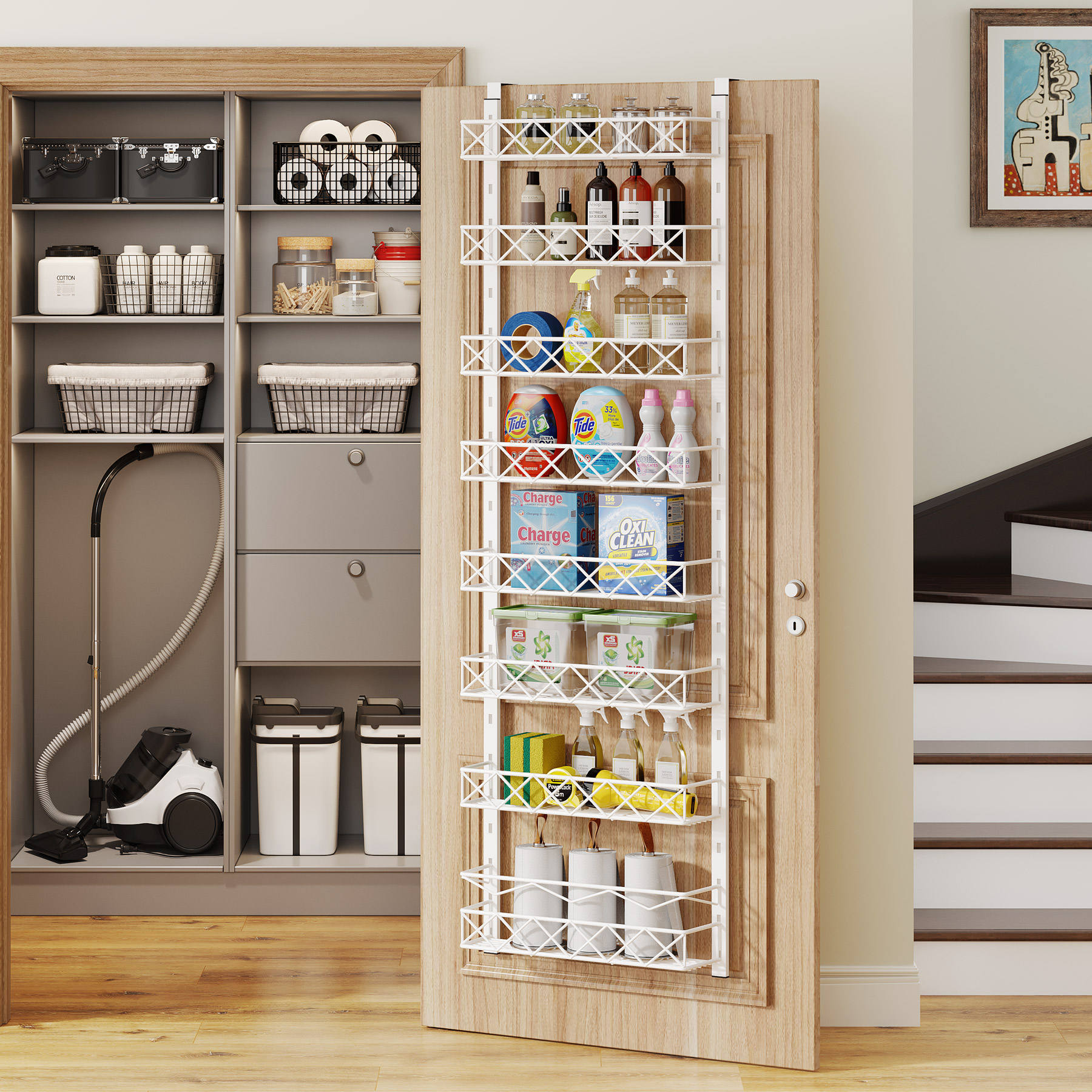 6-tier heavy duty metal wall mounted over the door adjustable pantry organizer with adjustable baskets spice rack