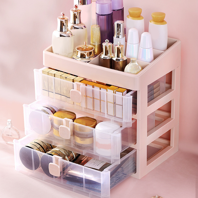 Multi-layer desk organizer Desktop Three layer drawer makeup jewelry organizer desktop lipstick cosmetic organiser storage box