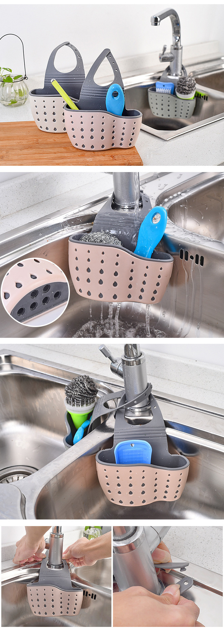 Home Storage Drain Basket Kitchen Sink Holder Adjustable Soap Sponge Shlf Hanging Drain Basket Bag Kitchen Accessories