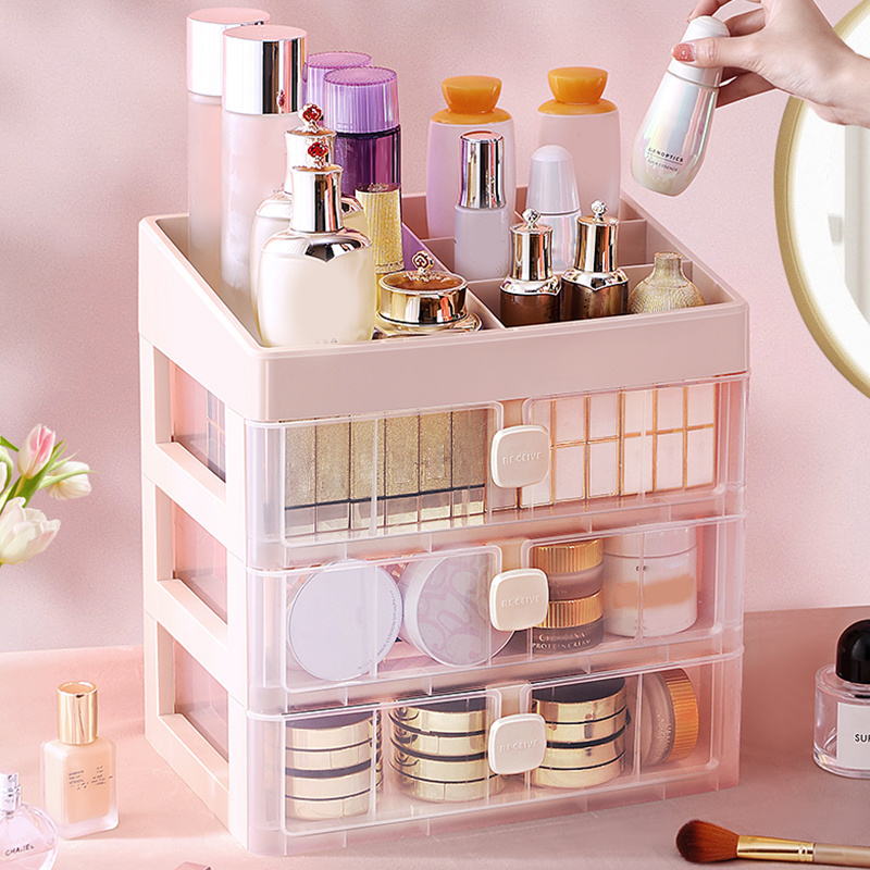 Multi-layer desk organizer Desktop Three layer drawer makeup jewelry organizer desktop lipstick cosmetic organiser storage box