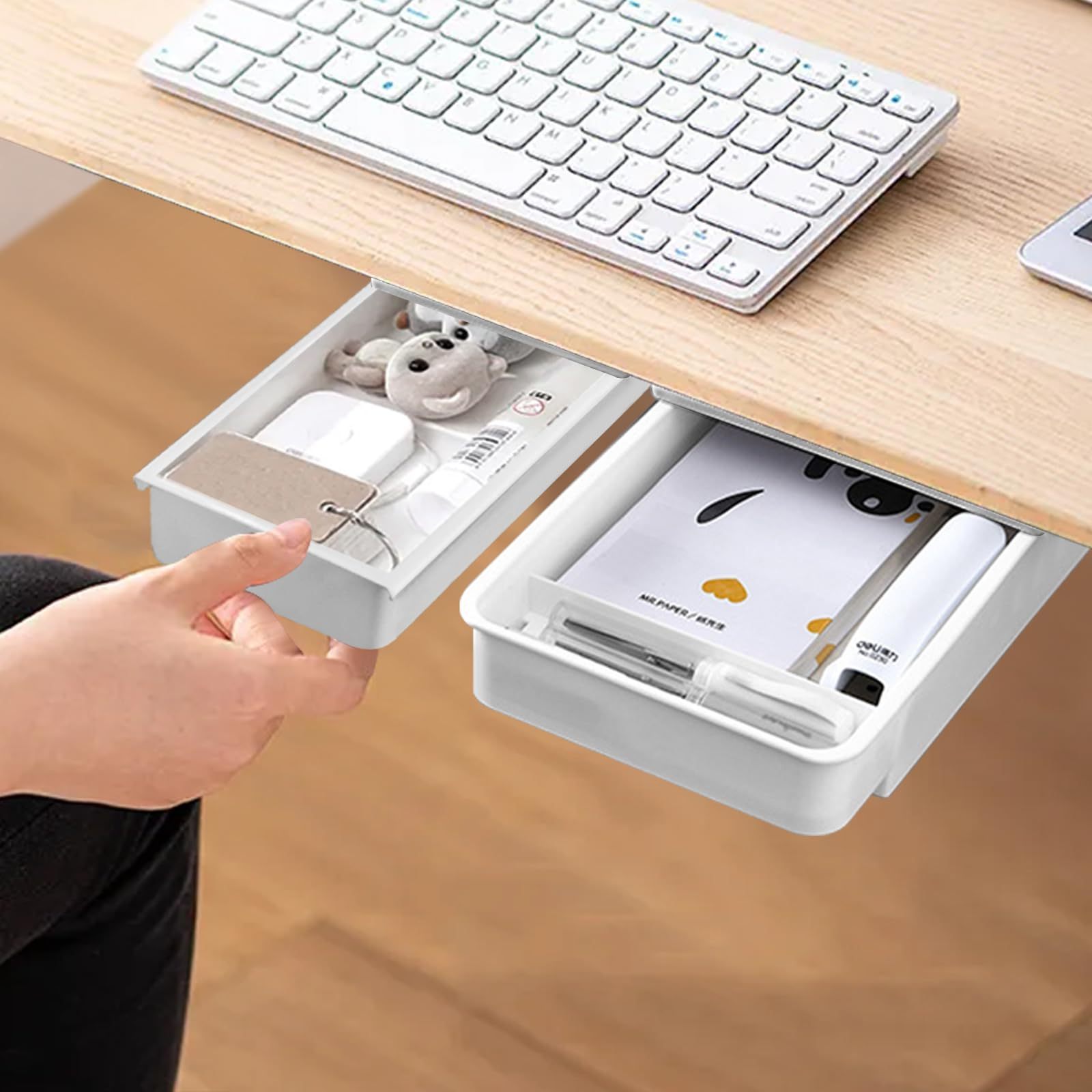 Muliple Pack  Office Organizers Under Desk Drawer Organizer, Slide Out Desk Drawer Clear Plastic Drawer