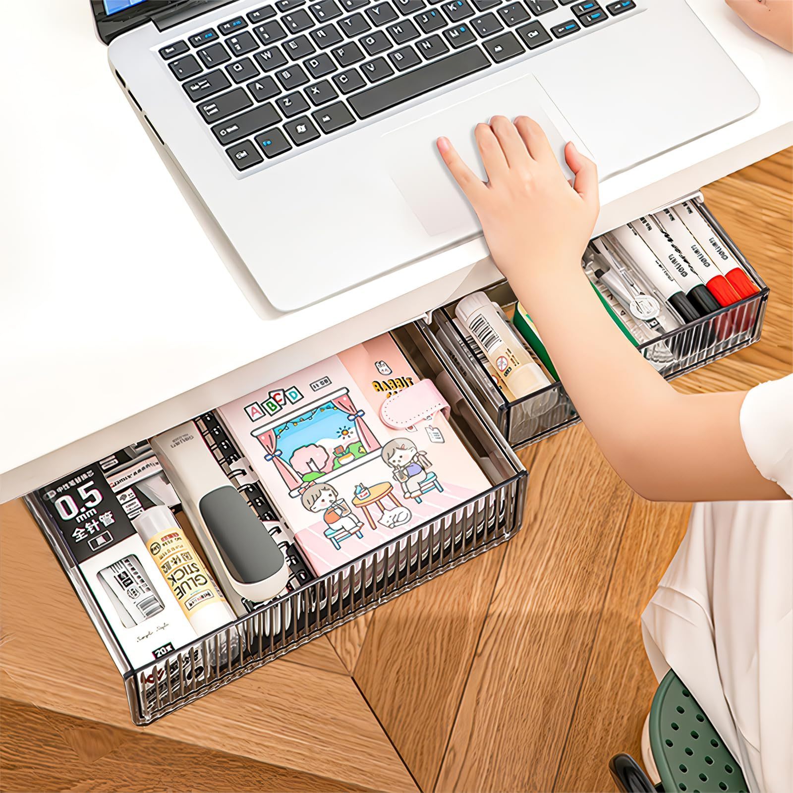 Muliple Pack  Office Organizers Under Desk Drawer Organizer, Slide Out Desk Drawer Clear Plastic Drawer