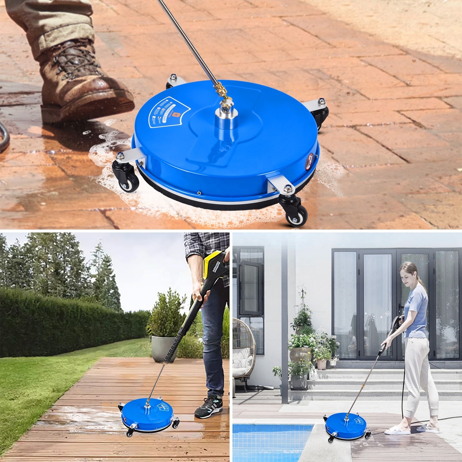 High pressure washer stainless steel surface cleaner 18'' with wheels, heavy duty & efficient cleaning for driveways patios etc