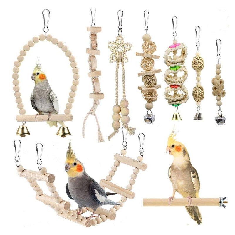 Multi-pieces Parrot Toy Set Bird Toys Swing Colorful Beads Bells Bird Products Hanging Toys