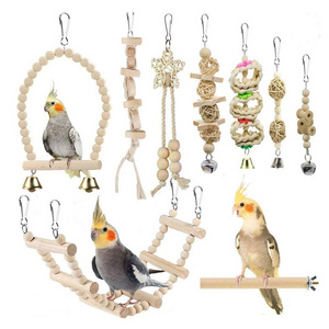 Multi-pieces Parrot Toy Set Bird Toys Swing Colorful Beads Bells Bird Products Hanging Toys