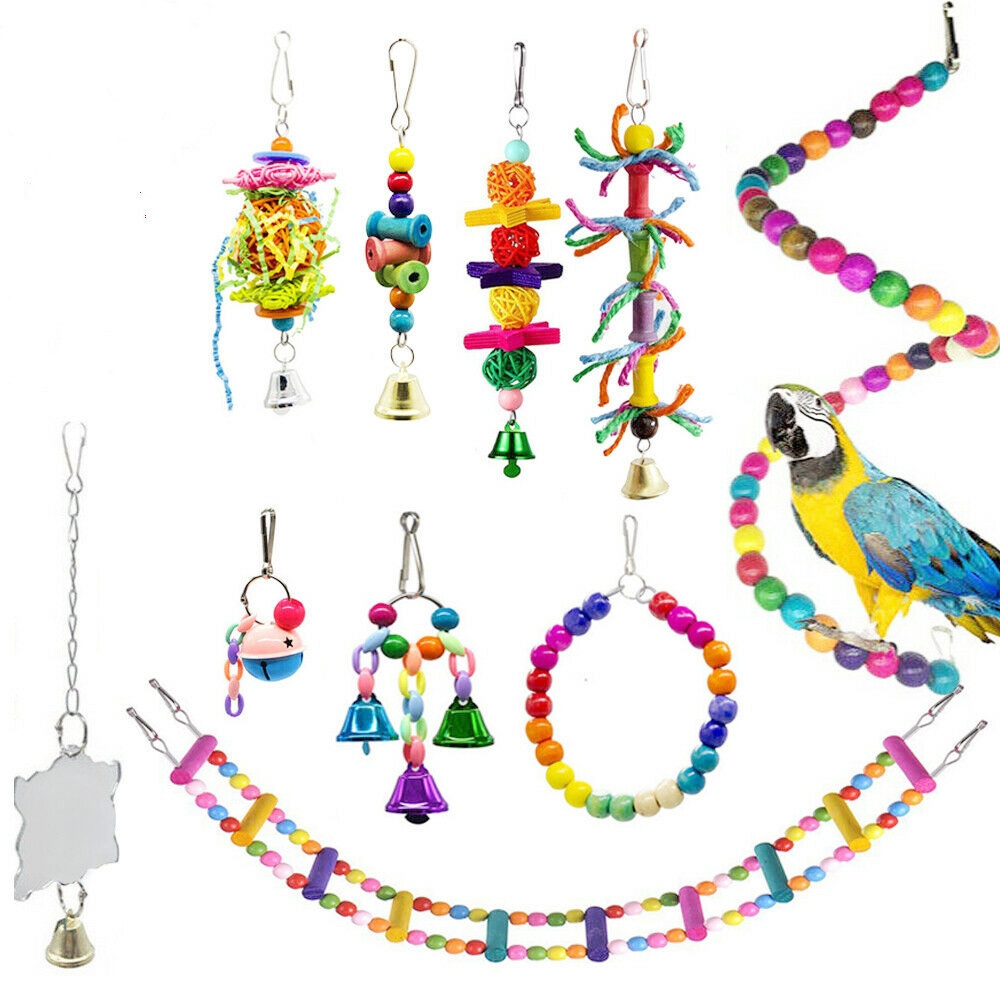 Multi-pieces Parrot Toy Set Bird Toys Swing Colorful Beads Bells Bird Products Hanging Toys