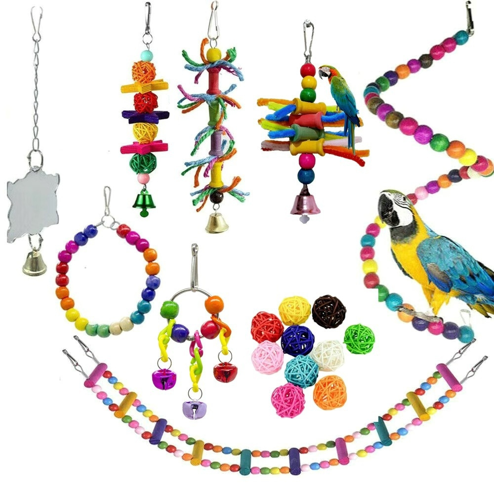 Multi-pieces Parrot Toy Set Bird Toys Swing Colorful Beads Bells Bird Products Hanging Toys