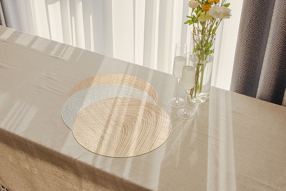 Tabletex  Nordic Style Round PVC Vinyl Pressed Placemats Striped Hollow Decor Placemats For Hotel Kitchen Dining Table Mat