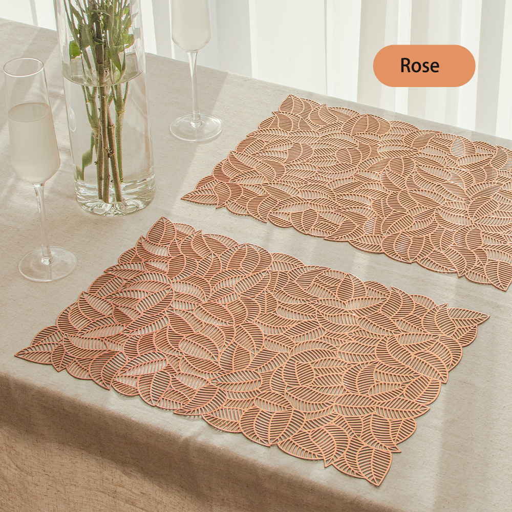 Tabletex European Style PVC Vinyl Pressed Placemats Gold Hollow Leaves Placemats For Hotel Kitchen Dining Table Decor