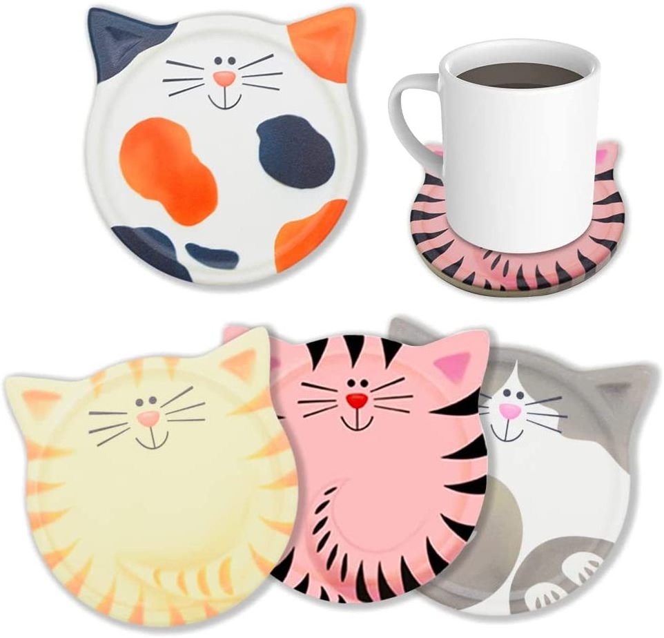 2022 Tabletex Self Absorbing Cartoon Pattern Ceramic Coaster Cute Cat Shaped Drink Coaster Unique Gift Ideas for Cat Lovers