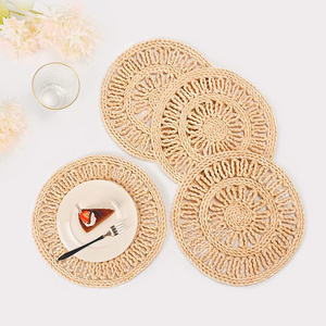 Round Woven Placemats for Dining Table Set Natural Braided Rattan Tablemat Hollow Wicker Charger Plates for Holiday Kitchen