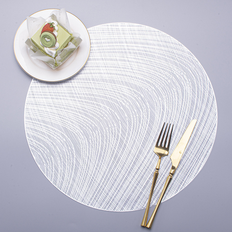 Tabletex  Nordic Style Round PVC Vinyl Pressed Placemats Striped Hollow Decor Placemats For Hotel Kitchen Dining Table Mat