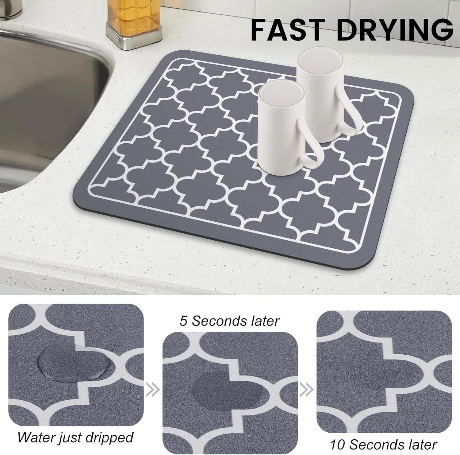 Coffee Mat Hide Stain Rubber Backed Absorbent Dish Drying Mat for Kitchen Counter-Coffee Bar Accessories Fit Under Coffee Maker