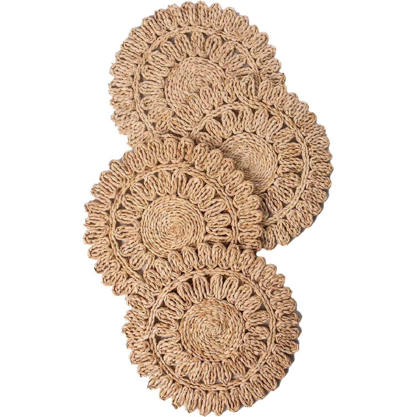 Tabletex Round Woven Placemats for Dining Table Natural Braided Rattan Tablemat Hollow Wicker Charger Plates for Holiday Kitchen