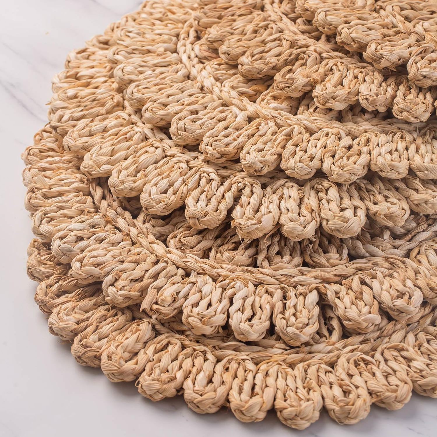 Tabletex Round Woven Placemats for Dining Table Natural Braided Rattan Tablemat Hollow Wicker Charger Plates for Holiday Kitchen