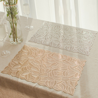 Tabletex European Style PVC Vinyl Pressed Placemats Gold Hollow Leaves Placemats For Hotel Kitchen Dining Table Decor