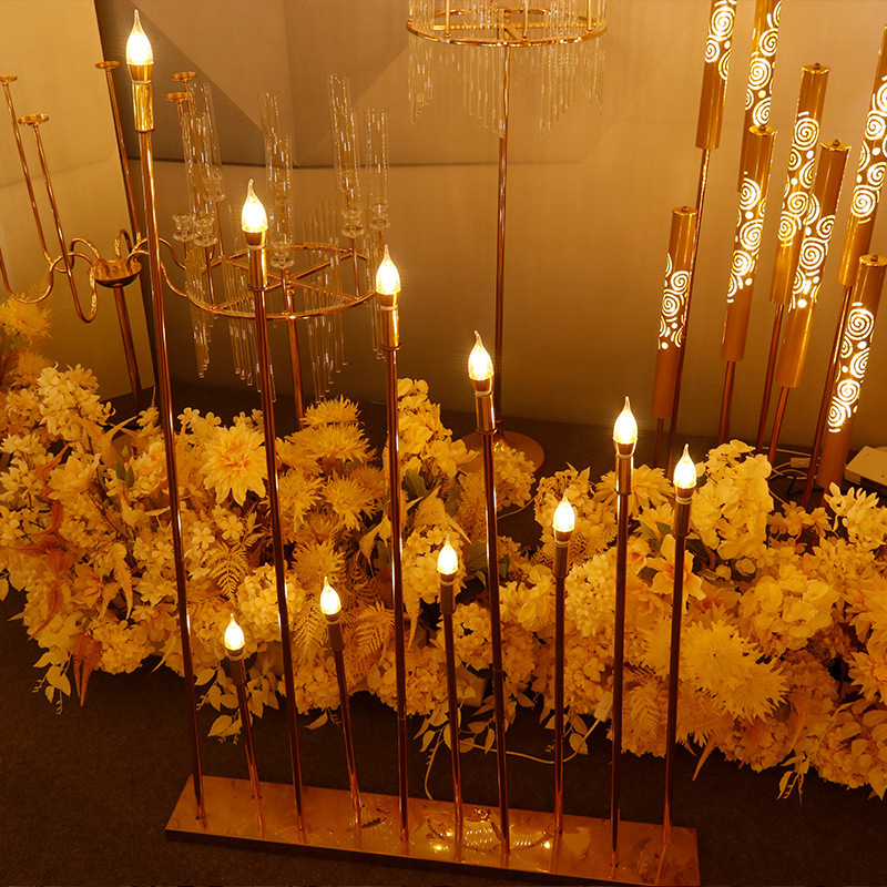 10arms Golden Reed Led Lights Candlestick Holder Wedding Table Centerpiece Candelabra Metal Candle Holder