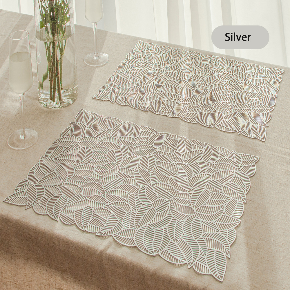 Tabletex European Style PVC Vinyl Pressed Placemats Gold Hollow Leaves Placemats For Hotel Kitchen Dining Table Decor