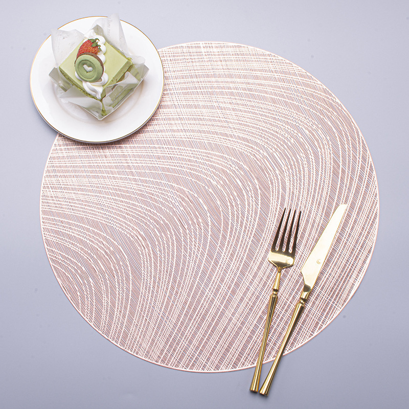 Tabletex  Nordic Style Round PVC Vinyl Pressed Placemats Striped Hollow Decor Placemats For Hotel Kitchen Dining Table Mat