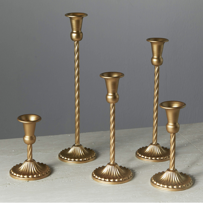 Tabletex  New Design Table Iron Candle Sticks Holder Metal Set Of 6pcs Single Head Wrought Iron Gold Stand Wedding Candle Holder