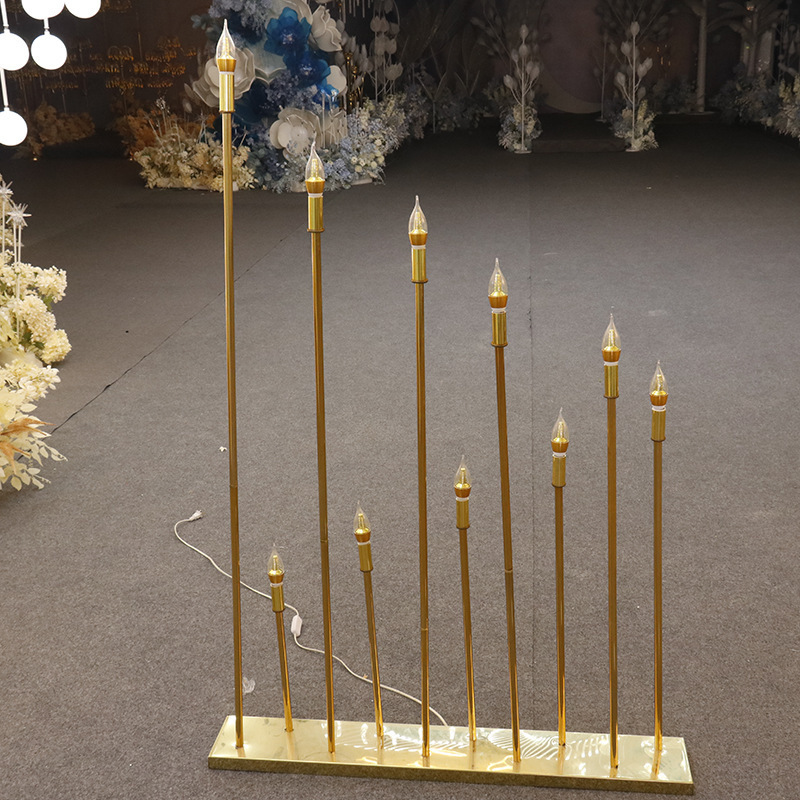 10arms Golden Reed Led Lights Candlestick Holder Wedding Table Centerpiece Candelabra Metal Candle Holder