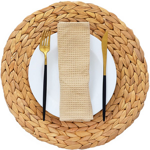 Tabletex Environmental Natural  Water Hyacinth Woven Grass Hand Crafted Placemat Wholesale Round  Braided  Rattan Straw Placemat