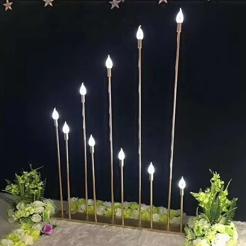 10arms Golden Reed Led Lights Candlestick Holder Wedding Table Centerpiece Candelabra Metal Candle Holder