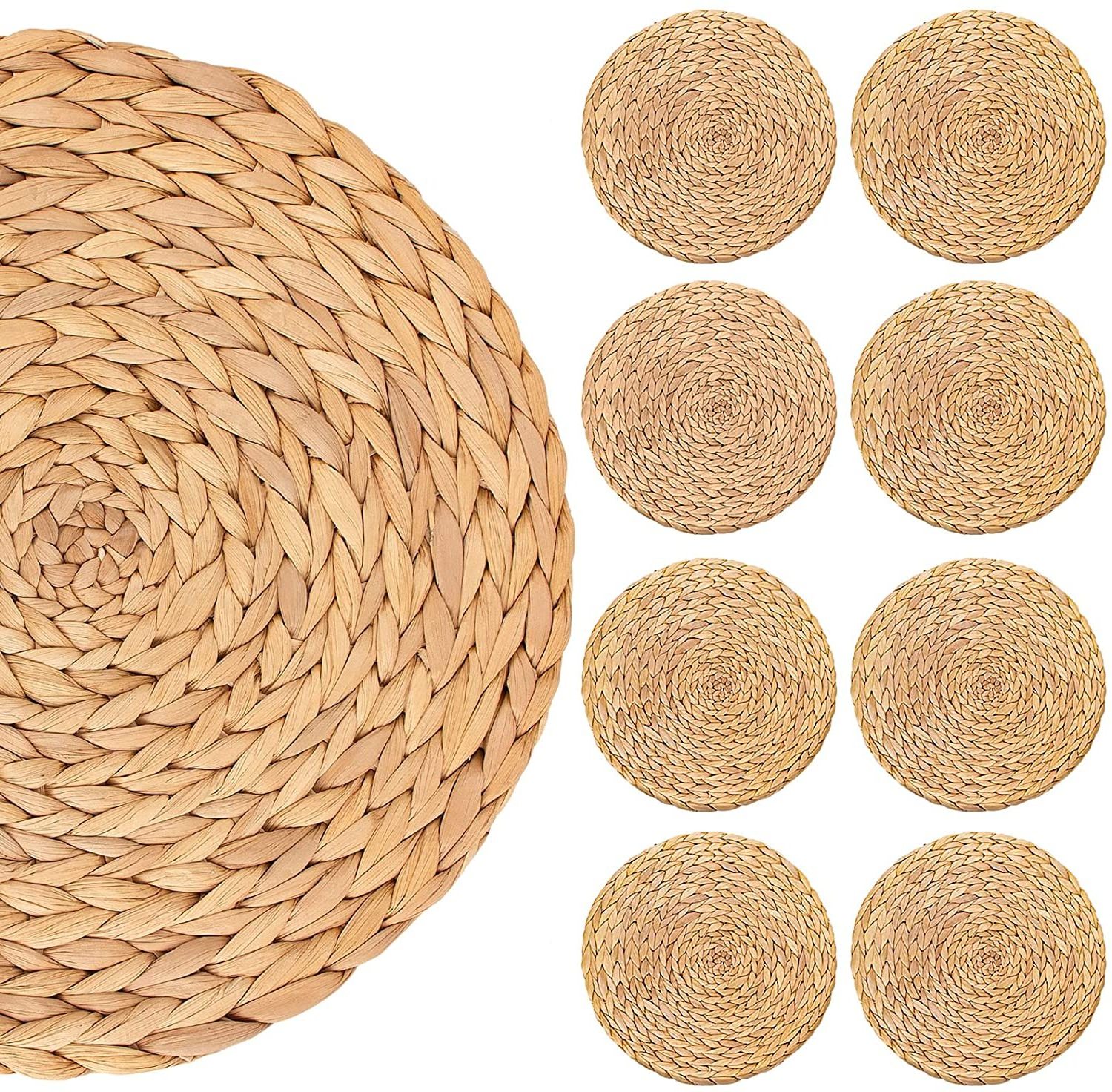 Tabletex Environmental Natural  Water Hyacinth Woven Grass Hand Crafted Placemat Wholesale Round  Braided  Rattan Straw Placemat