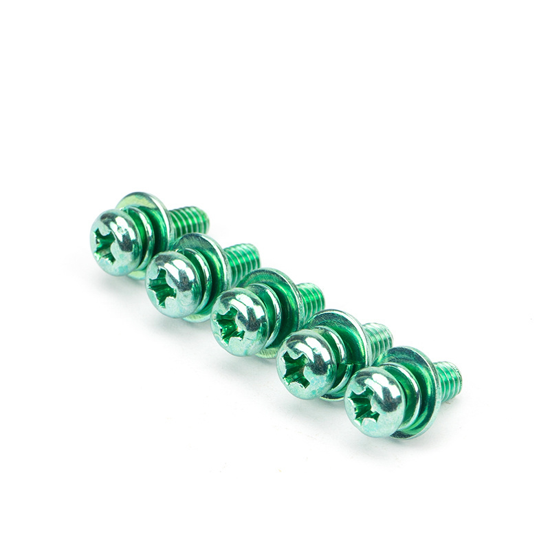 China Customized Phillips Pan head Green zinc Sems Screw with Pre-Assembled External Tooth Lock Washers