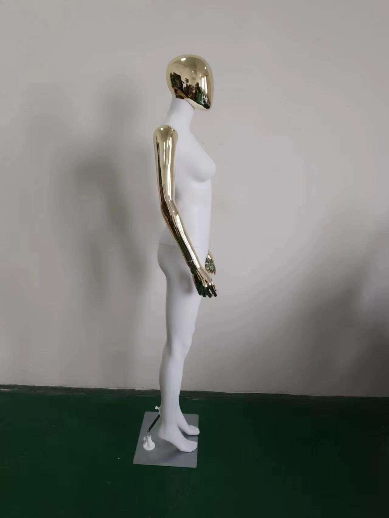 wholesale shiny chrome gold head and arms matte white color women mannequin fashion female dummy for clothes windows display