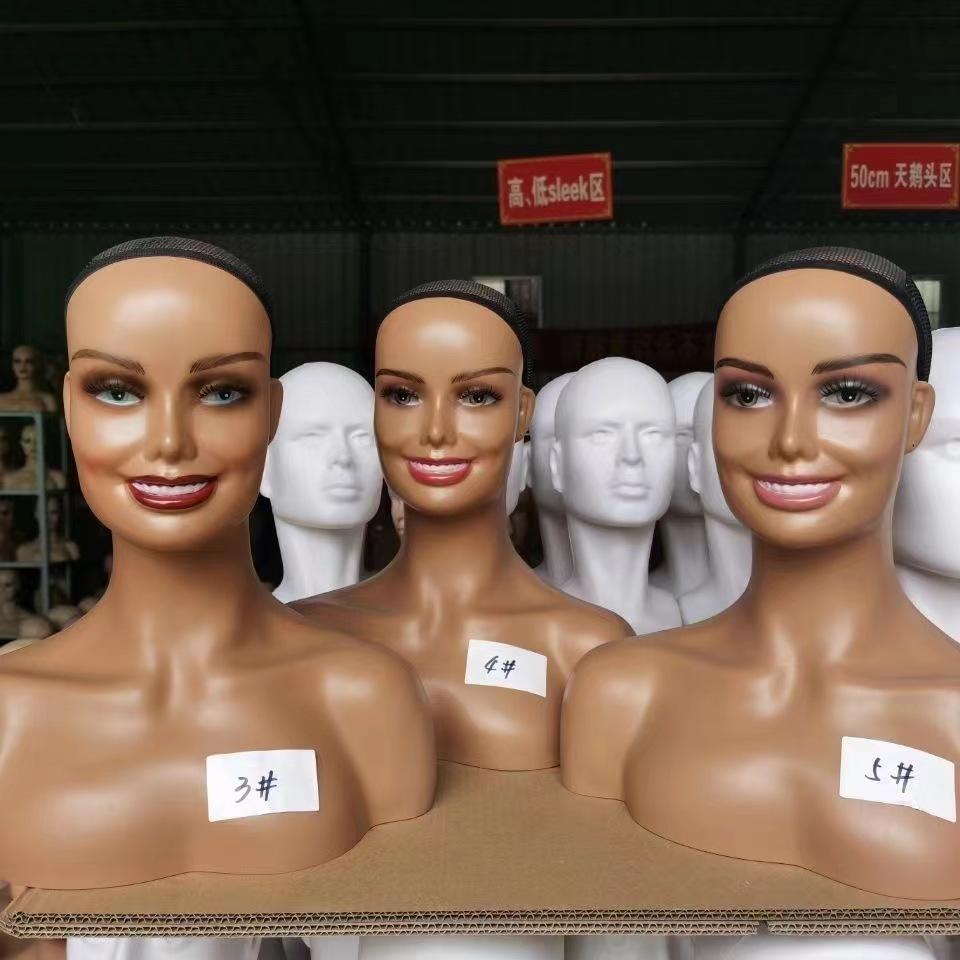 2023 New Style Glam Female Mannequin Head with Shoulders and Short Hair Women Stand Wig Display 8 Pcs Skin Head Model for Adults