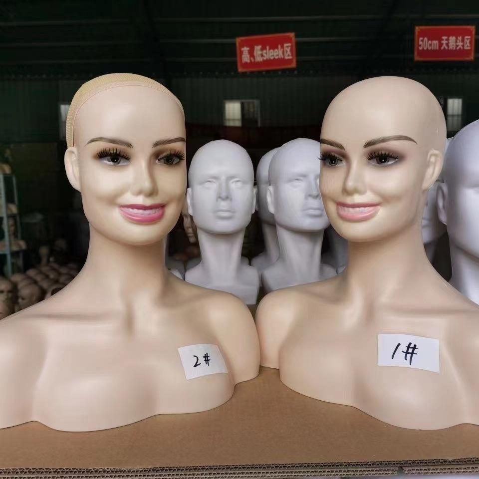 2023 New Style Glam Female Mannequin Head with Shoulders and Short Hair Women Stand Wig Display 8 Pcs Skin Head Model for Adults