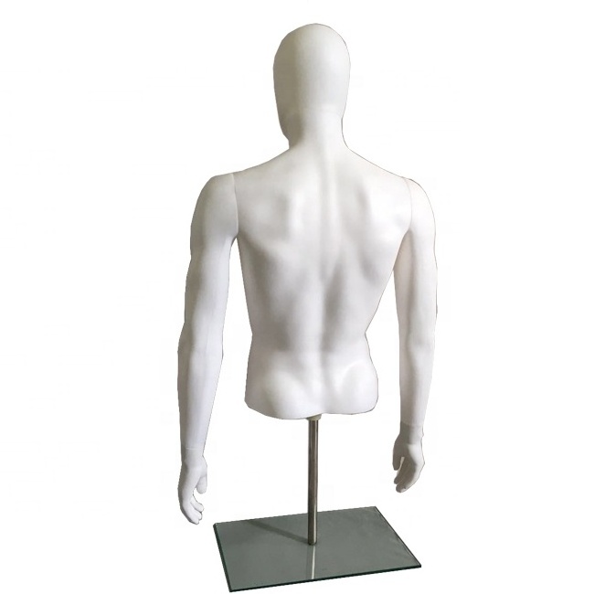 Male Half Body Torso With Head And Shoulders Skin White/Skin Tone Cheap display Plastic Man Upper-body Mannequin