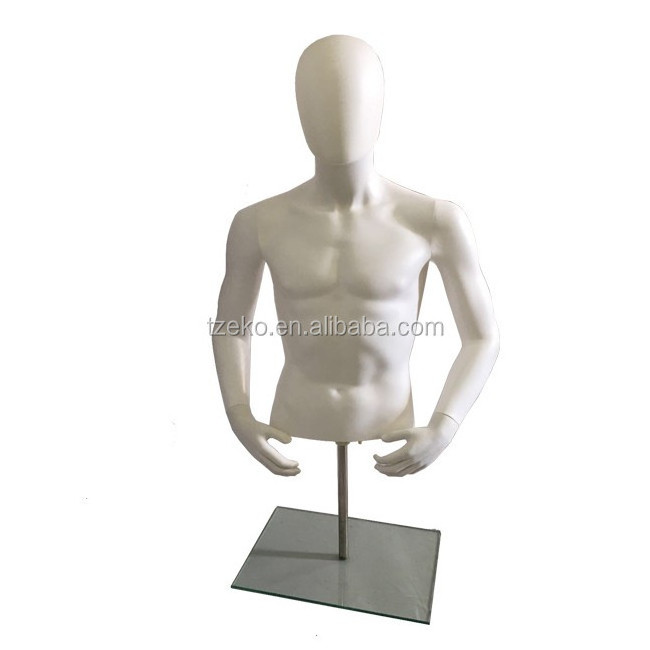 Male Half Body Torso With Head And Shoulders Skin White/Skin Tone Cheap display Plastic Man Upper-body Mannequin