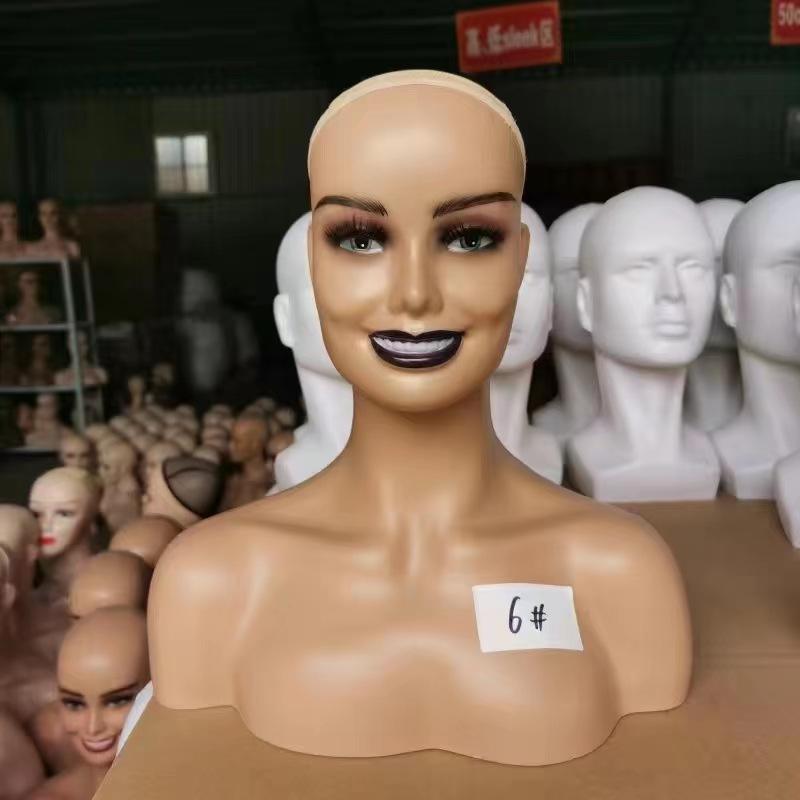 2023 New Style Glam Female Mannequin Head with Shoulders and Short Hair Women Stand Wig Display 8 Pcs Skin Head Model for Adults