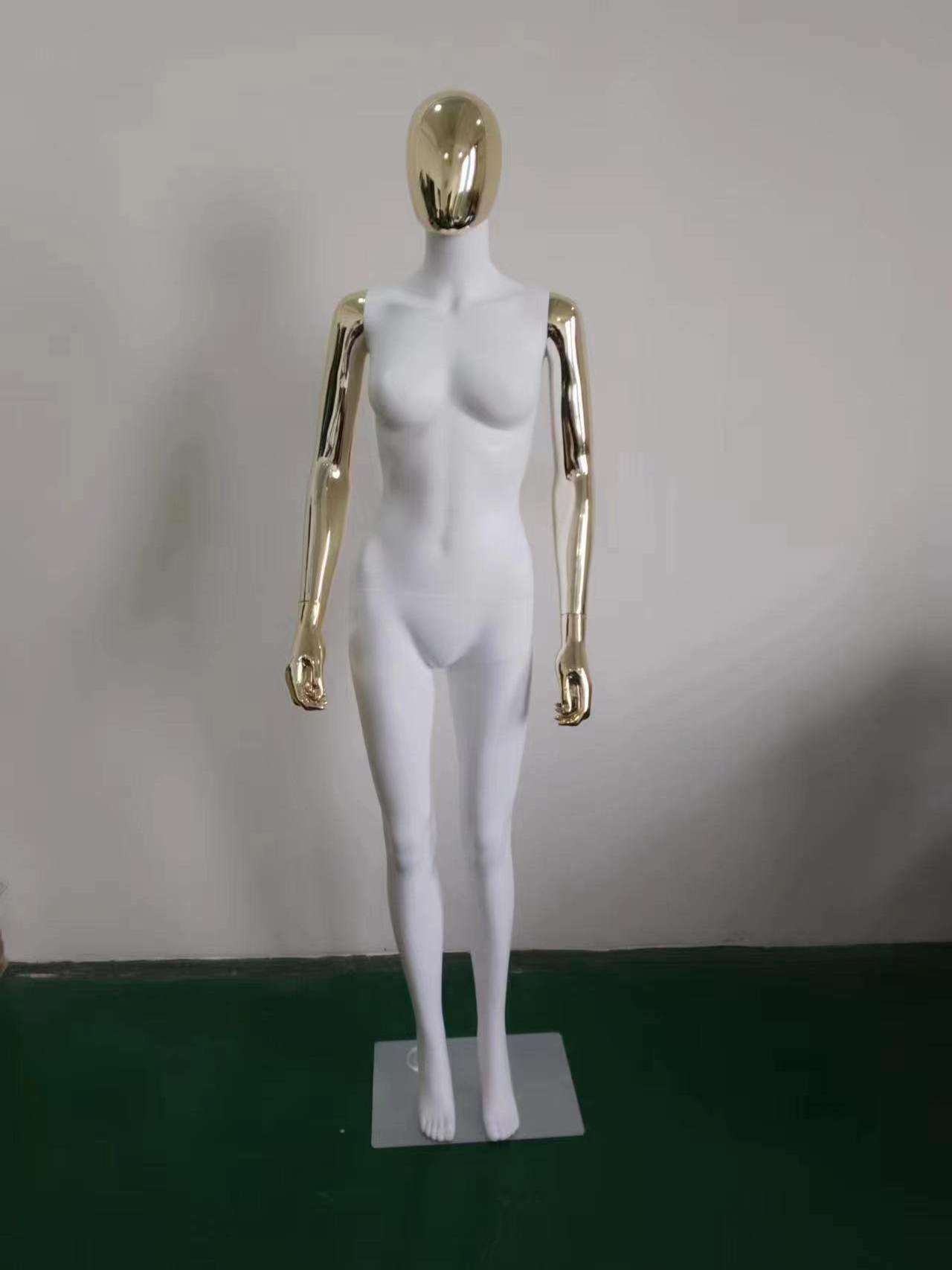 wholesale shiny chrome gold head and arms matte white color women mannequin fashion female dummy for clothes windows display