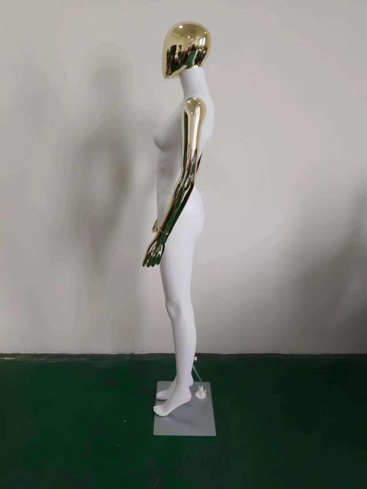 wholesale shiny chrome gold head and arms matte white color women mannequin fashion female dummy for clothes windows display