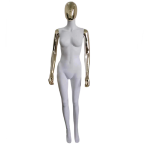 wholesale shiny chrome gold head and arms matte white color women mannequin fashion female dummy for clothes windows display