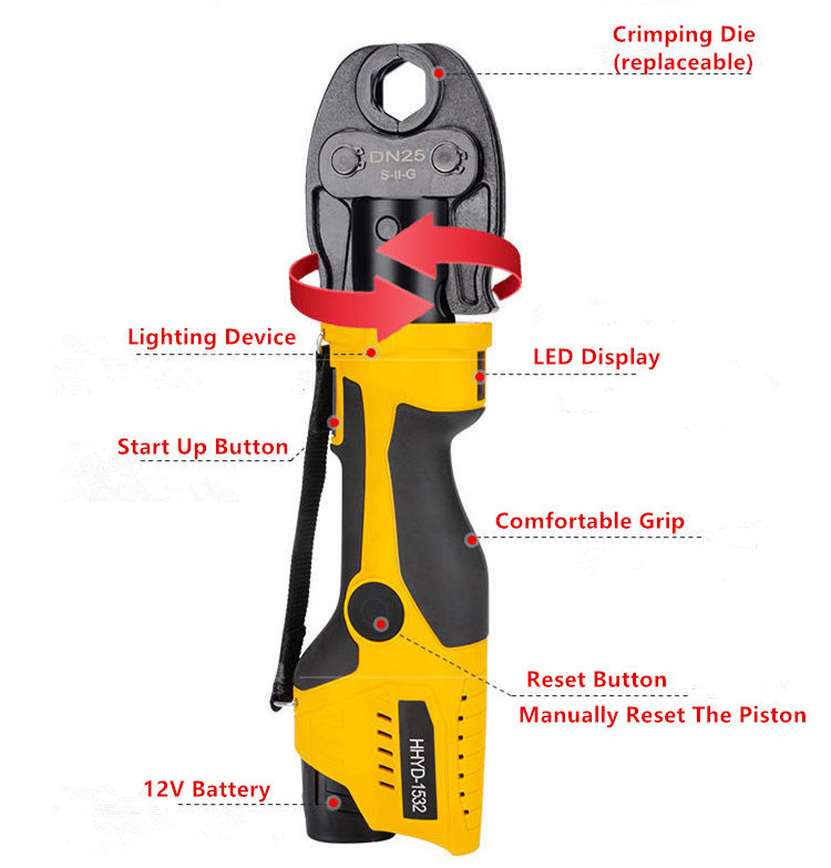 Pro Press Cordless Vertical Calipers Hydraulic Tools Kit Plumbing Pipe Pressing Battery Powered PEX Copper Tube Crimping Tool